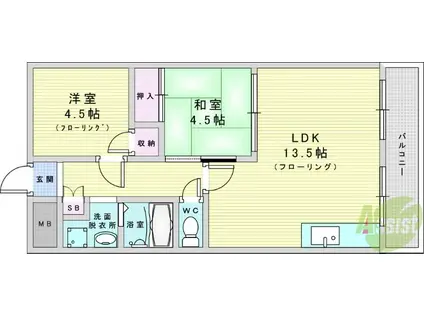 第2サンハイツ(2LDK/4階)の間取り写真