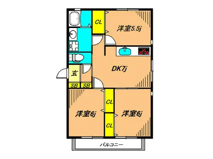 カーサーST2(3DK/1階)の間取り写真