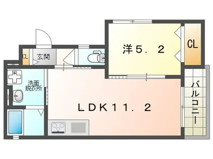 クリエオーレ忍ヶ丘(1LDK/1階)の間取り写真