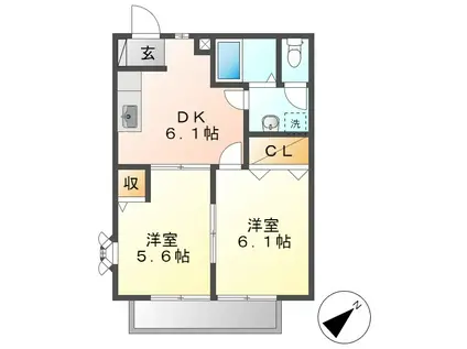 グリーンパークII(2DK/2階)の間取り写真