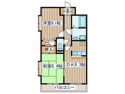 プラーナ泉中央(2DK/8階)の間取り写真