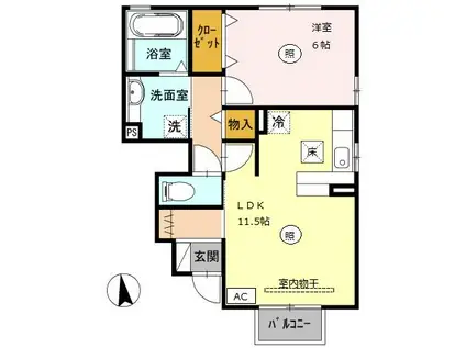 カレンメゾン(1LDK/1階)の間取り写真