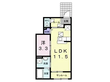 ルシェリアII(1LDK/1階)の間取り写真