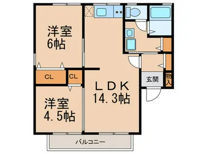 セジュールKAZ C棟(2LDK/2階)の間取り写真