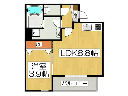 ジーメゾン山科エルヴァ(1LDK/3階)の間取り写真