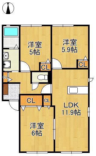 フォレストVI (3LDK/1階)の間取り写真