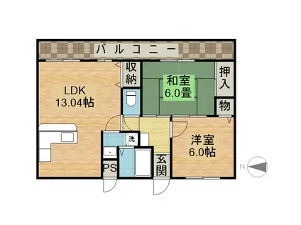 フィールドヴィレッジIIA棟(2LDK/2階)の間取り写真