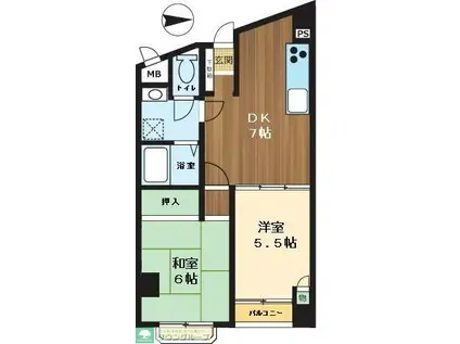 ラナイコンフォート24(2DK/4階)の間取り写真