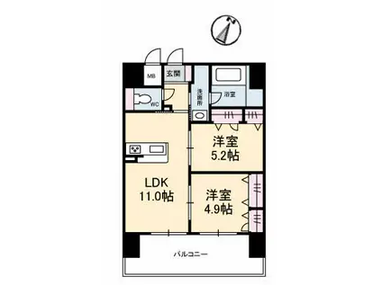 シャーメゾンステージ碧・湯田(2LDK/9階)の間取り写真