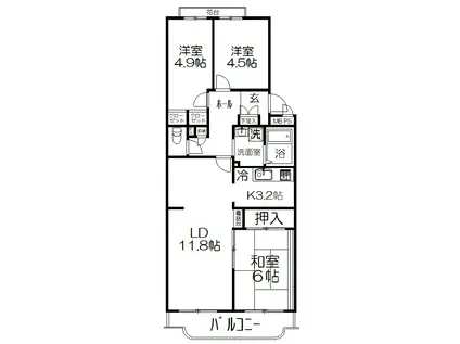 大宮七里ハウス(3LDK/3階)の間取り写真
