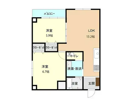 ピアリッジ西長江(2LDK/2階)の間取り写真