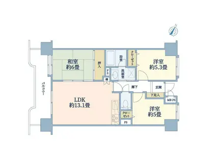 ライオンズプラザ北仙台(3LDK/11階)の間取り写真