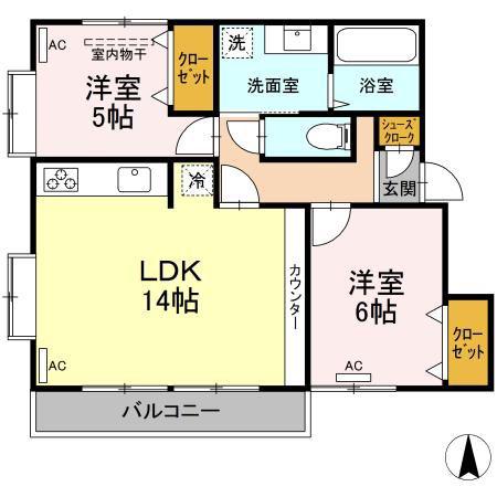 シティハイツD棟(2LDK/1階)の間取り写真