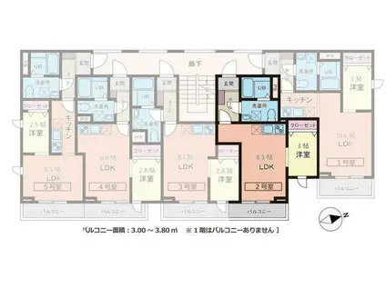 クレッセント台原(1LDK/3階)の間取り写真