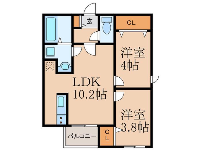 カトレア板付(2LDK/3階)の間取り写真