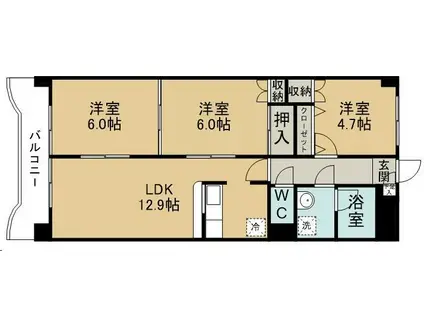 ジェムラポール(3LDK/4階)の間取り写真