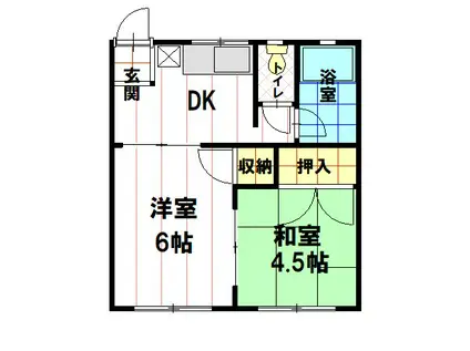 メゾン三輪(2DK/1階)の間取り写真