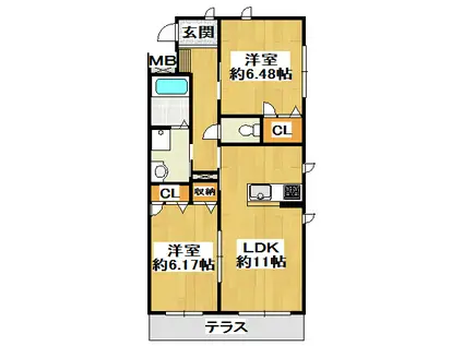シャーメゾン山本丸橋B(2LDK/1階)の間取り写真