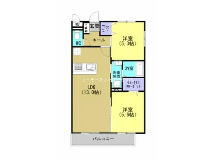 レリアテラス稲荷町(2LDK/3階)の間取り写真