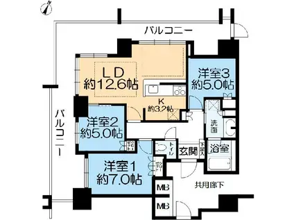 プラウドタワー住吉(3LDK/3階)の間取り写真