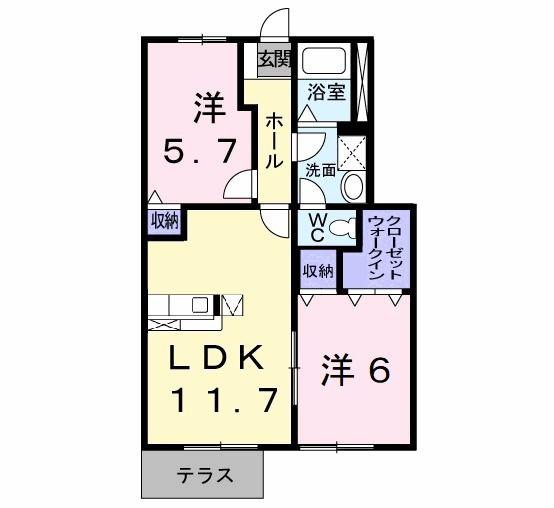 エスポワールハイムD(2LDK/1階)の間取り写真
