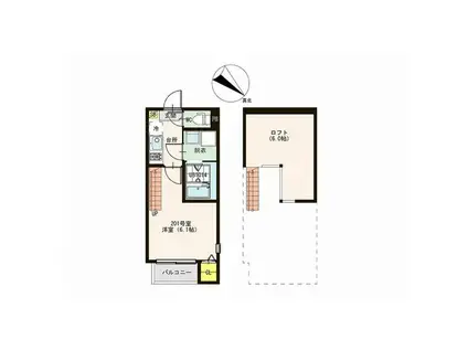 アリッサム東仙台(1K/2階)の間取り写真