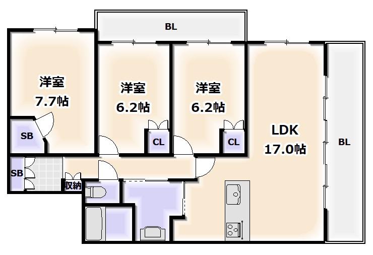 CITY SPIRE難波グレイス(3LDK/9階)の間取り写真