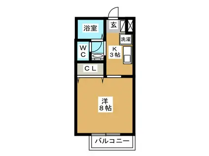 エテルノS(1K/1階)の間取り写真