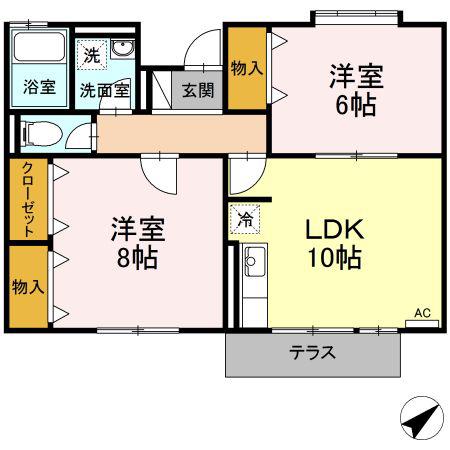 サンシルフィー C(2LDK/1階)の間取り写真