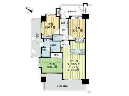 ライオンズヴィラ美浜第2(3LDK/2階)の間取り写真