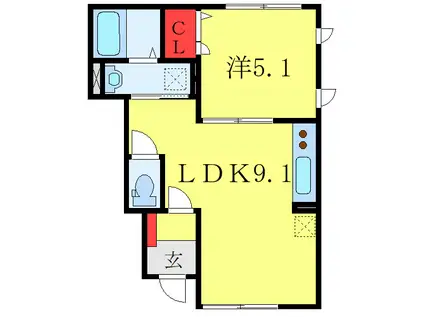 パストラーレ翠光(1LDK/1階)の間取り写真