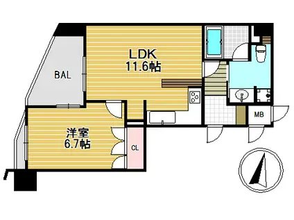 リーガル靭公園北(1LDK/8階)の間取り写真