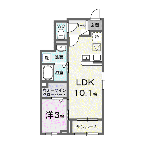 DENBE塩津II(1LDK/1階)の間取り写真