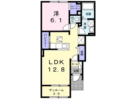 ソフテイルD(1LDK/1階)の間取り写真
