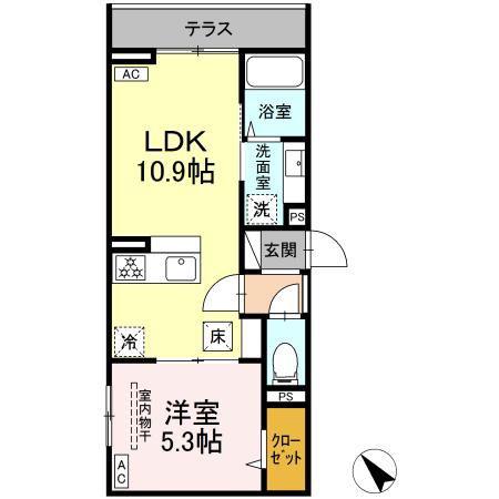ドムスクレスト清新二丁目(1LDK/1階)の間取り写真