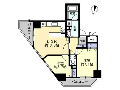 アルフェイス北千住(2LDK/9階)の間取り写真