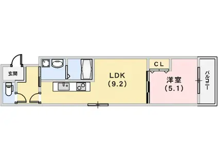 フジパレス神戸大倉山(1LDK/1階)の間取り写真