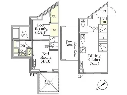 ユーレジデンス目黒東山(2DK/1階)の間取り写真