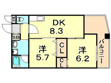 ドルチェ・ヴィータ新神戸(2DK/2階)の間取り写真