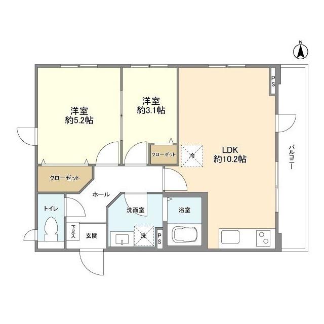 PEABODY HOMES NAKANOSAKAUE(2LDK/3階)の間取り写真