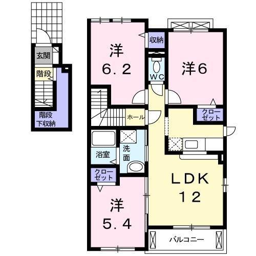 プラシード Ⅱ(3LDK/2階)の間取り写真