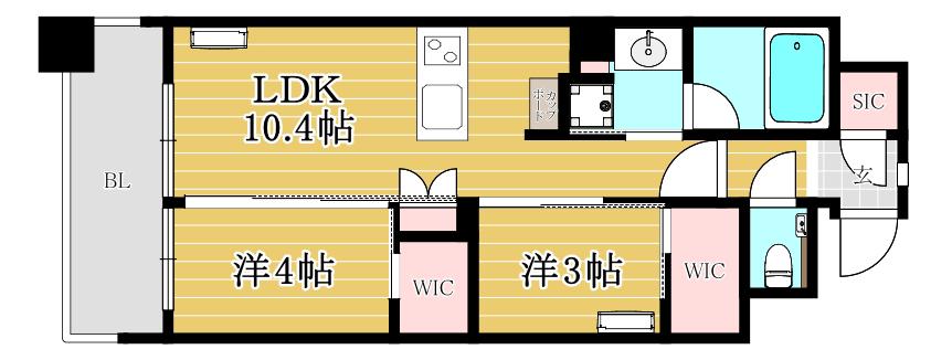 クリオ福岡博多ミッドグレイス(2LDK/3階)の間取り写真