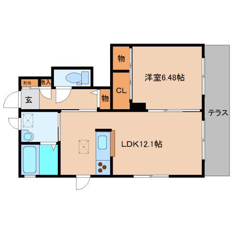 シャーメゾン秋山B(1LDK/1階)の間取り写真
