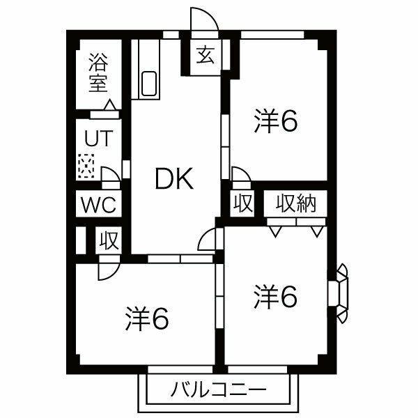 リバティヒルズB(3DK/2階)の間取り写真