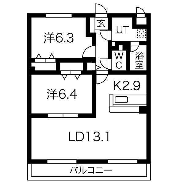 ソレイユII(2LDK/1階)の間取り写真
