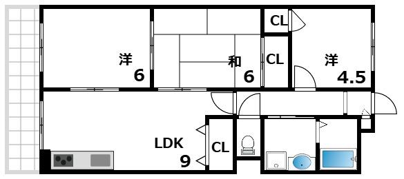 エレガントライフ深江(3LDK/1階)の間取り写真