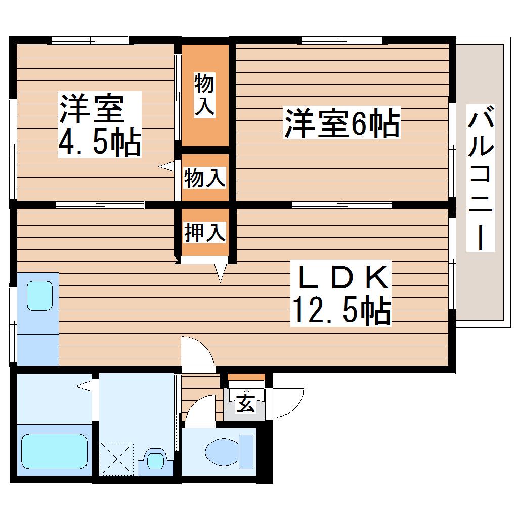 シティハイム手倉田(2LDK/2階)の間取り写真