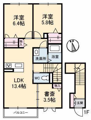 シャーメゾン仏生山 A棟(3LDK/2階)の間取り写真