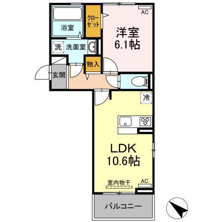 ヒーリングマンション(1LDK/2階)の間取り写真