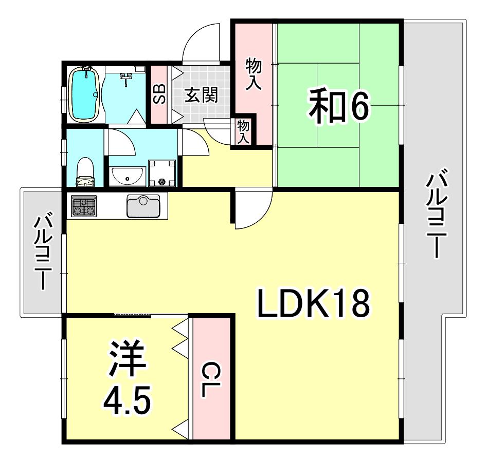 新多聞第3208号棟(2LDK/3階)の間取り写真